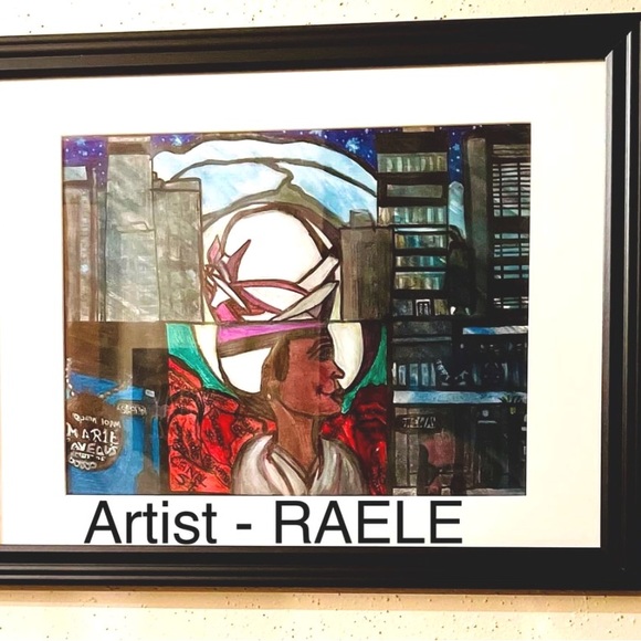 Mixed Media Art on Paper. Size 16x20 Framed w Black Wood Frame w Clear Glass. - Picture 1 of 1